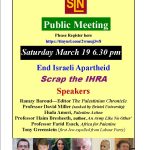 ‘End Israeli Apartheid; Scrap the IHRA’ JNP at SLN webinar